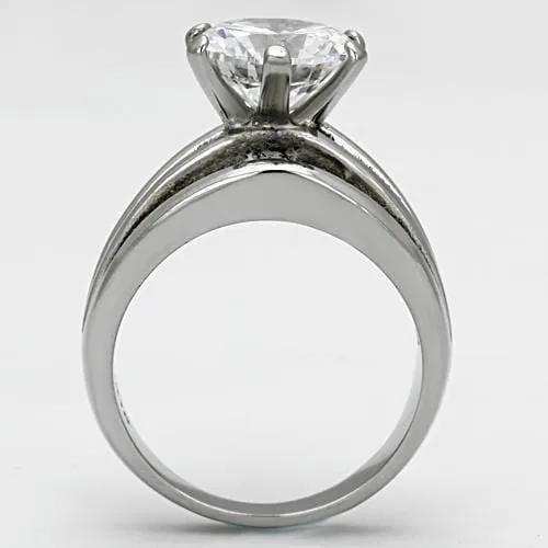 TK1084 - High polished (no plating) Stainless Steel Ring with AAA Grade CZ in Clear - Alamode - Flyclothing LLC
