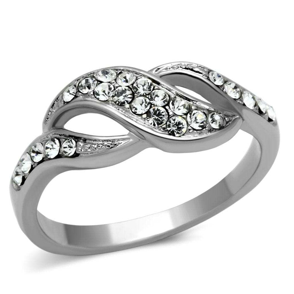 TK1085 - High polished (no plating) Stainless Steel Ring with Top Grade Crystal in Clear - Alamode - Flyclothing LLC