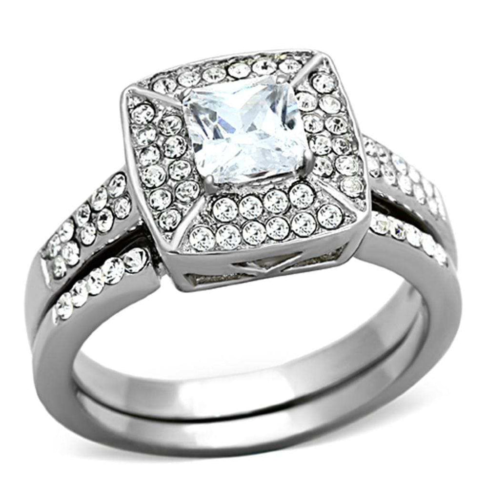 TK1088 - High polished (no plating) Stainless Steel Ring with AAA Grade CZ in Clear - Alamode - Flyclothing LLC