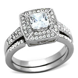TK1088 - High polished (no plating) Stainless Steel Ring with AAA Grade CZ in Clear - Alamode - Flyclothing LLC