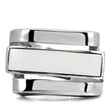 TK108 - High polished (no plating) Stainless Steel Ring with Semi-Precious Agate in White - Alamode - Flyclothing LLC