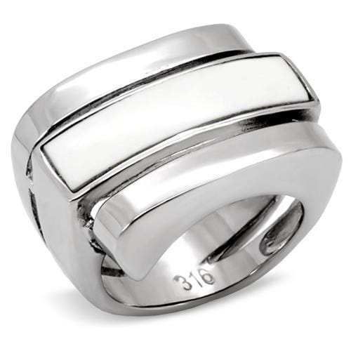 TK108 - High polished (no plating) Stainless Steel Ring with Semi-Precious Agate in White - Alamode - Flyclothing LLC