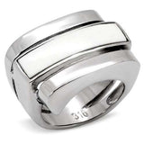 TK108 - High polished (no plating) Stainless Steel Ring with Semi-Precious Agate in White - Alamode - Flyclothing LLC