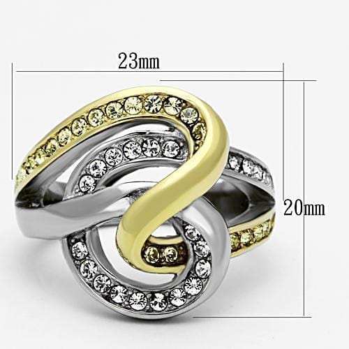 TK1094 - Two-Tone IP Gold (Ion Plating) Stainless Steel Ring with Top Grade Crystal in Citrine Yellow - Alamode - Flyclothing LLC