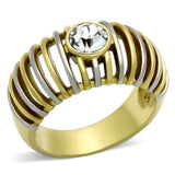 TK1095 - Two-Tone IP Gold (Ion Plating) Stainless Steel Ring with Top Grade Crystal in Clear - Alamode - Flyclothing LLC