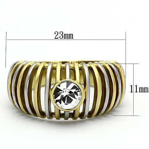 TK1095 - Two-Tone IP Gold (Ion Plating) Stainless Steel Ring with Top Grade Crystal in Clear - Alamode - Flyclothing LLC