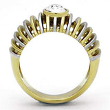 TK1095 - Two-Tone IP Gold (Ion Plating) Stainless Steel Ring with Top Grade Crystal in Clear - Alamode - Flyclothing LLC