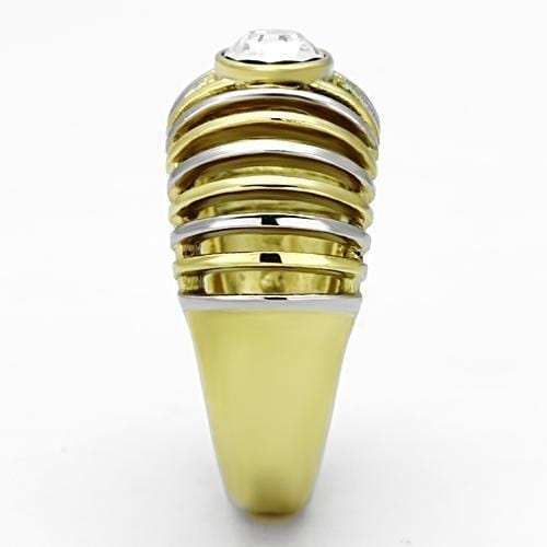 TK1095 - Two-Tone IP Gold (Ion Plating) Stainless Steel Ring with Top Grade Crystal in Clear - Alamode - Flyclothing LLC