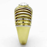 TK1095 - Two-Tone IP Gold (Ion Plating) Stainless Steel Ring with Top Grade Crystal in Clear - Alamode - Flyclothing LLC