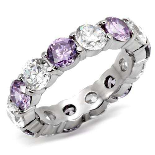 TK109 - High polished (no plating) Stainless Steel Ring with AAA Grade CZ in Amethyst - Alamode - Flyclothing LLC