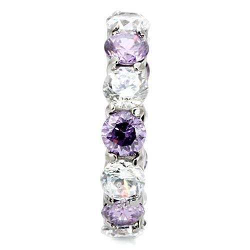 TK109 - High polished (no plating) Stainless Steel Ring with AAA Grade CZ in Amethyst - Alamode - Flyclothing LLC