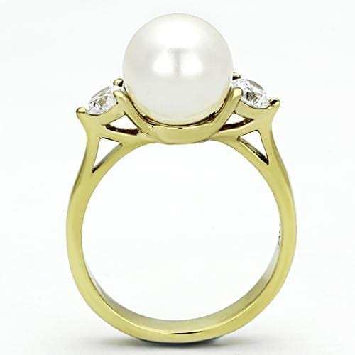 TK1103 - IP Gold(Ion Plating) Stainless Steel Ring with Synthetic Pearl in White - Alamode - Flyclothing LLC