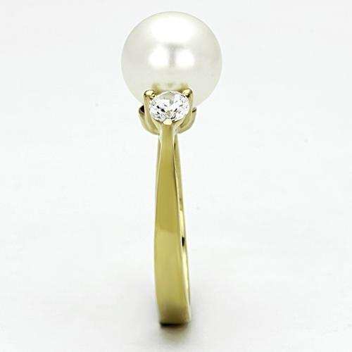 TK1103 - IP Gold(Ion Plating) Stainless Steel Ring with Synthetic Pearl in White - Alamode - Flyclothing LLC