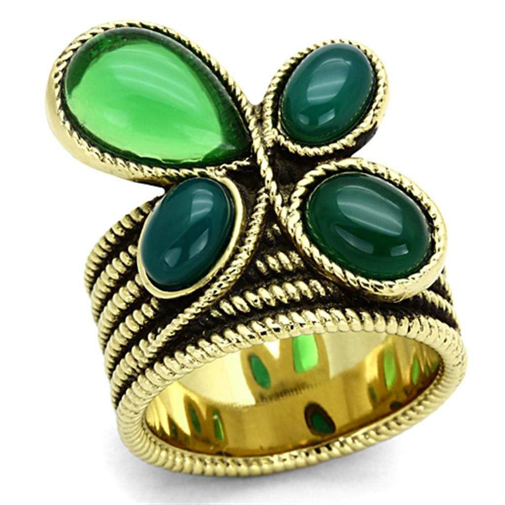 TK1104 - IP Gold(Ion Plating) Stainless Steel Ring with Synthetic Synthetic Glass in Emerald - Alamode - Flyclothing LLC