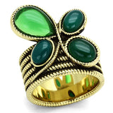 TK1104 - IP Gold(Ion Plating) Stainless Steel Ring with Synthetic Synthetic Glass in Emerald - Alamode - Flyclothing LLC