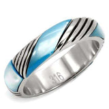 TK110 - High polished (no plating) Stainless Steel Ring with Precious Stone Conch in Sea Blue - Alamode - Flyclothing LLC