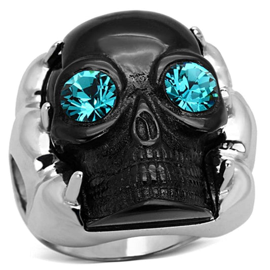 TK1118 - Two-Tone IP Black Stainless Steel Ring with Top Grade Crystal in Blue Zircon - Alamode - Flyclothing LLC