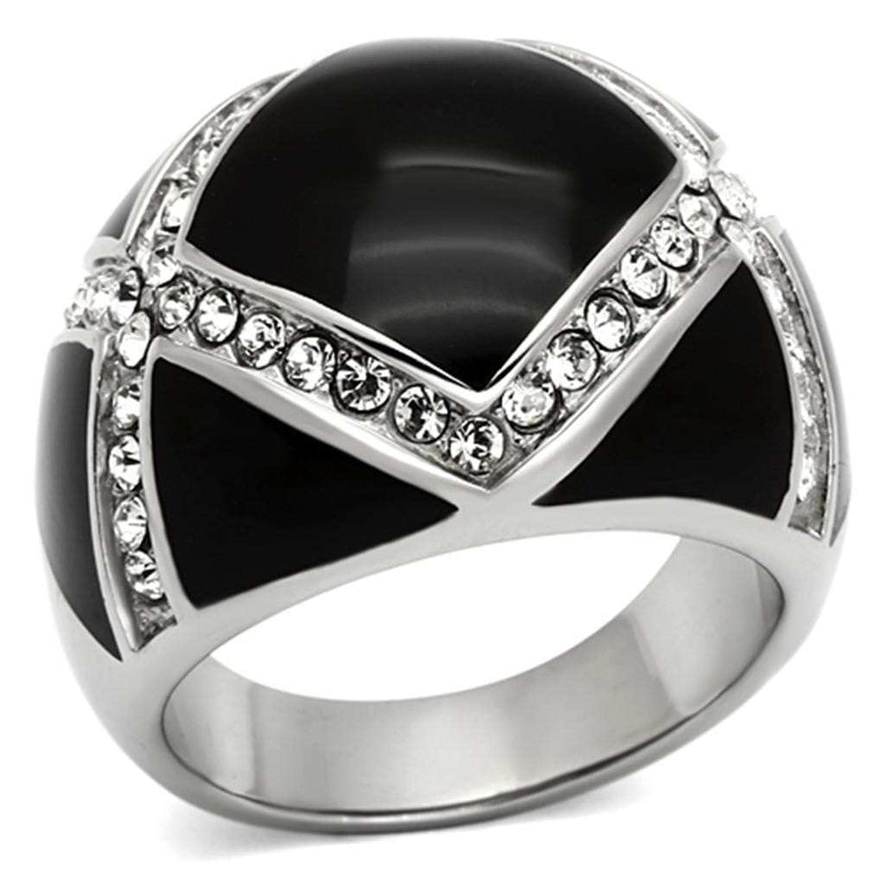 TK1132 - High polished (no plating) Stainless Steel Ring with Top Grade Crystal in Clear - Alamode - Flyclothing LLC