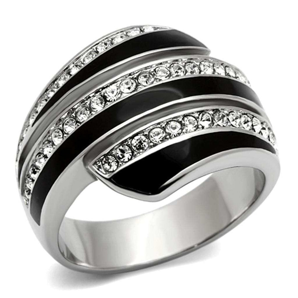 TK1134 - High polished (no plating) Stainless Steel Ring with Top Grade Crystal in Clear - Alamode - Flyclothing LLC