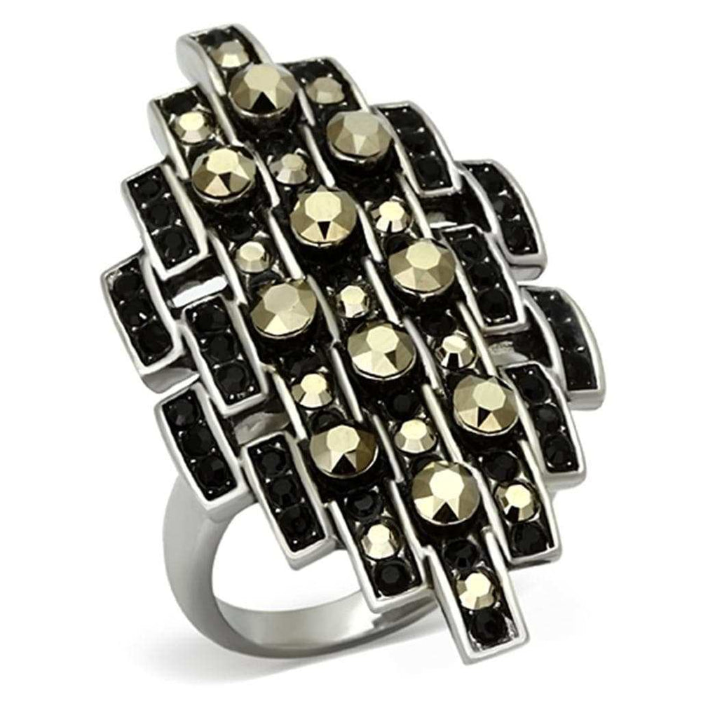 TK1136 - High polished (no plating) Stainless Steel Ring with Top Grade Crystal in Jet - Alamode - Flyclothing LLC