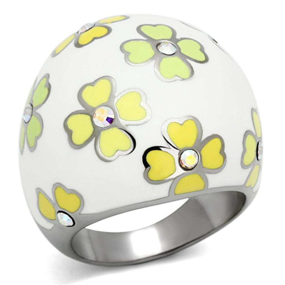 TK1139 - High polished (no plating) Stainless Steel Ring with Top Grade Crystal in Aurora Borealis (Rainbow Effect) - Alamode - Flyclothing LLC