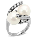TK113 - High polished (no plating) Stainless Steel Ring with Synthetic Pearl in White - Alamode - Flyclothing LLC