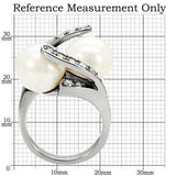 TK113 - High polished (no plating) Stainless Steel Ring with Synthetic Pearl in White - Alamode - Flyclothing LLC