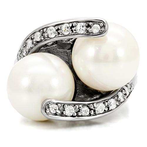TK113 - High polished (no plating) Stainless Steel Ring with Synthetic Pearl in White - Alamode - Flyclothing LLC