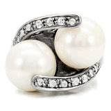 TK113 - High polished (no plating) Stainless Steel Ring with Synthetic Pearl in White - Alamode - Flyclothing LLC