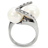 TK113 - High polished (no plating) Stainless Steel Ring with Synthetic Pearl in White - Alamode - Flyclothing LLC