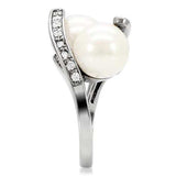 TK113 - High polished (no plating) Stainless Steel Ring with Synthetic Pearl in White - Alamode - Flyclothing LLC