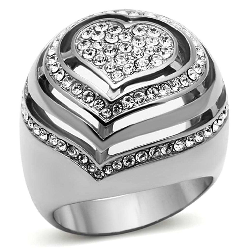 TK1141 - High polished (no plating) Stainless Steel Ring with Top Grade Crystal in Clear - Alamode - Flyclothing LLC