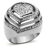 TK1141 - High polished (no plating) Stainless Steel Ring with Top Grade Crystal in Clear - Alamode - Flyclothing LLC