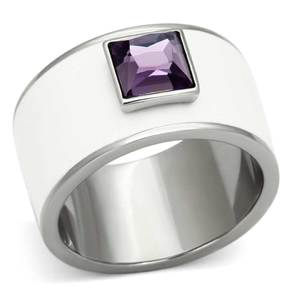 TK1142 - High polished (no plating) Stainless Steel Ring with Synthetic Synthetic Glass in Amethyst - Alamode - Flyclothing LLC