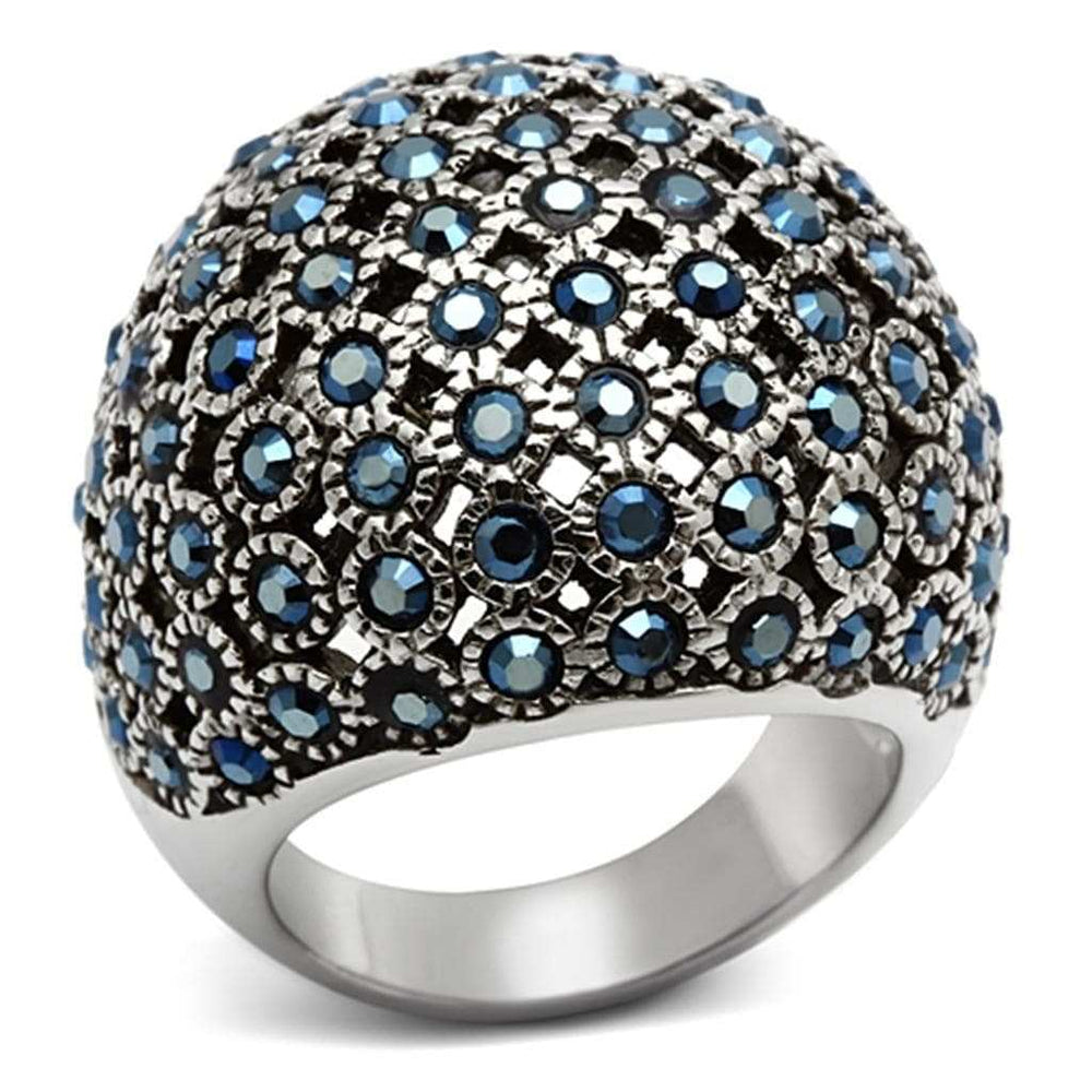 TK1143 - High polished (no plating) Stainless Steel Ring with Top Grade Crystal in Aquamarine AB - Alamode - Flyclothing LLC