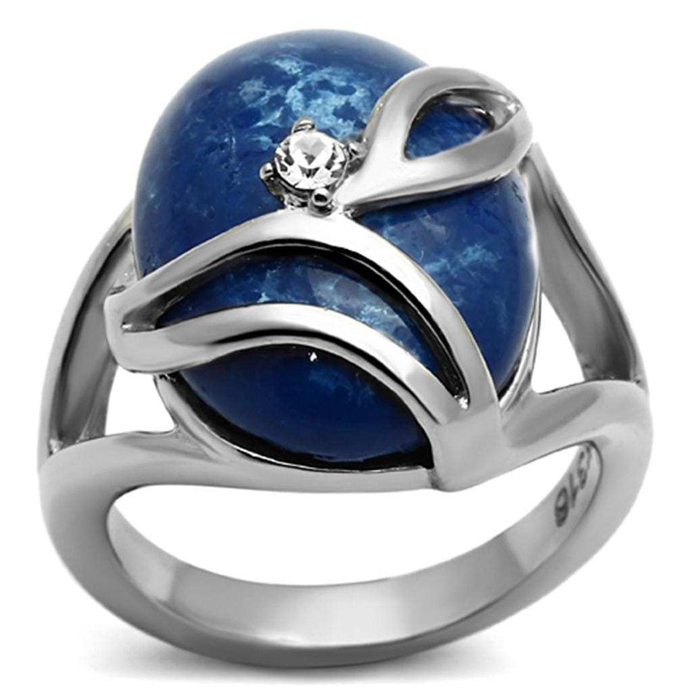 TK1144 - High polished (no plating) Stainless Steel Ring with Synthetic Synthetic Stone in Capri Blue - Alamode - Flyclothing LLC