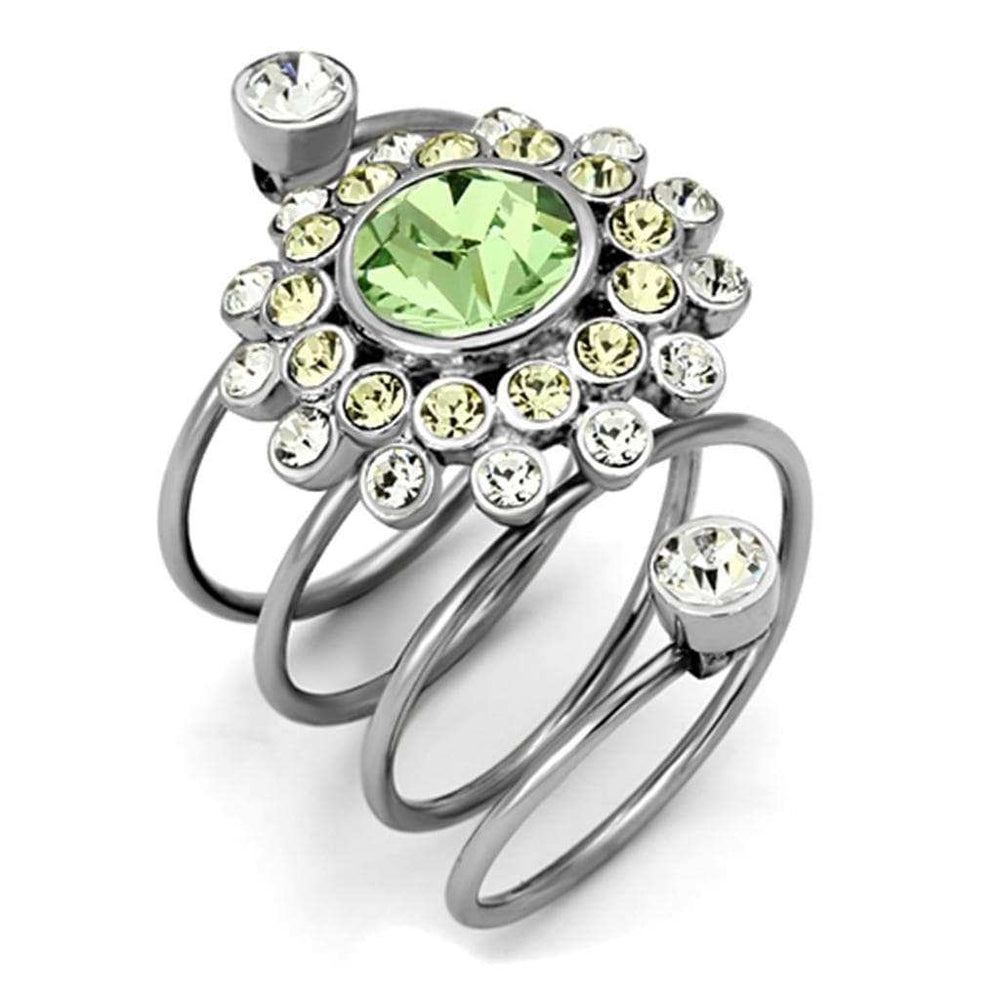 TK1148 - High polished (no plating) Stainless Steel Ring with Top Grade Crystal in Peridot - Alamode - Flyclothing LLC