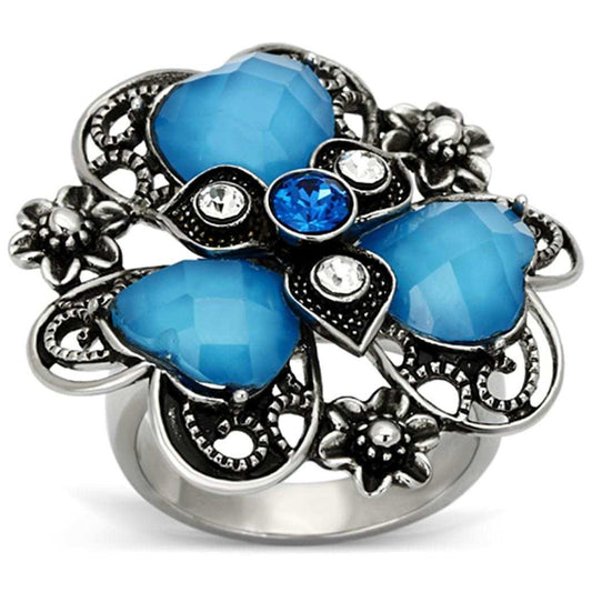 TK1149 - High polished (no plating) Stainless Steel Ring with Synthetic Synthetic Stone in Sea Blue - Alamode - Flyclothing LLC