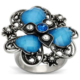 TK1149 - High polished (no plating) Stainless Steel Ring with Synthetic Synthetic Stone in Sea Blue - Alamode - Flyclothing LLC