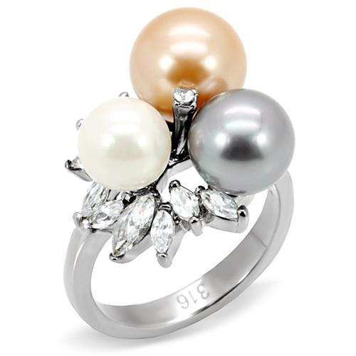 TK114 - High polished (no plating) Stainless Steel Ring with Synthetic Pearl in Multi Color - Alamode - Flyclothing LLC