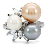 TK114 - High polished (no plating) Stainless Steel Ring with Synthetic Pearl in Multi Color - Alamode - Flyclothing LLC
