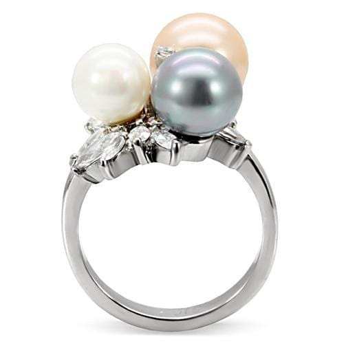 TK114 - High polished (no plating) Stainless Steel Ring with Synthetic Pearl in Multi Color - Alamode - Flyclothing LLC