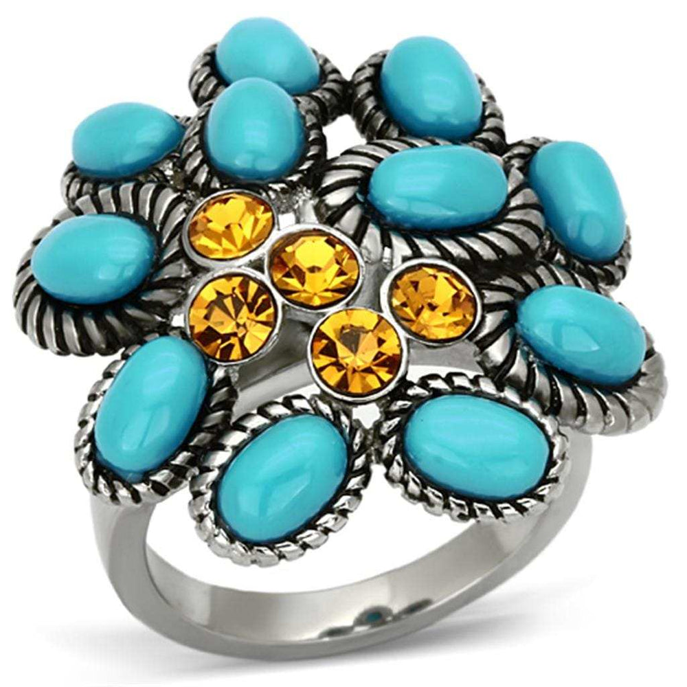 TK1150 - High polished (no plating) Stainless Steel Ring with Synthetic Synthetic Stone in Turquoise - Alamode - Flyclothing LLC