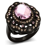 TK1154 - IP Black(Ion Plating) Stainless Steel Ring with Top Grade Crystal in Light Rose - Alamode - Flyclothing LLC