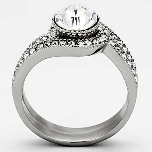 TK1155 - High polished (no plating) Stainless Steel Ring with Top Grade Crystal in Clear - Alamode - Flyclothing LLC