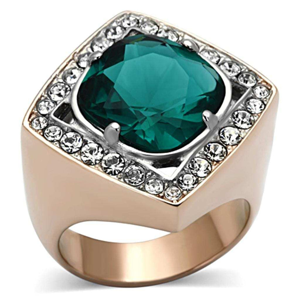 TK1160 - Two-Tone IP Rose Gold Stainless Steel Ring with Synthetic Synthetic Glass in Blue Zircon - Alamode - Flyclothing LLC