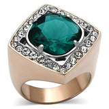 TK1160 - Two-Tone IP Rose Gold Stainless Steel Ring with Synthetic Synthetic Glass in Blue Zircon - Alamode - Flyclothing LLC
