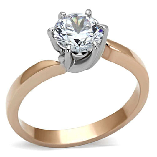 TK1161 - Two-Tone IP Rose Gold Stainless Steel Ring with AAA Grade CZ in Clear - Alamode - Flyclothing LLC
