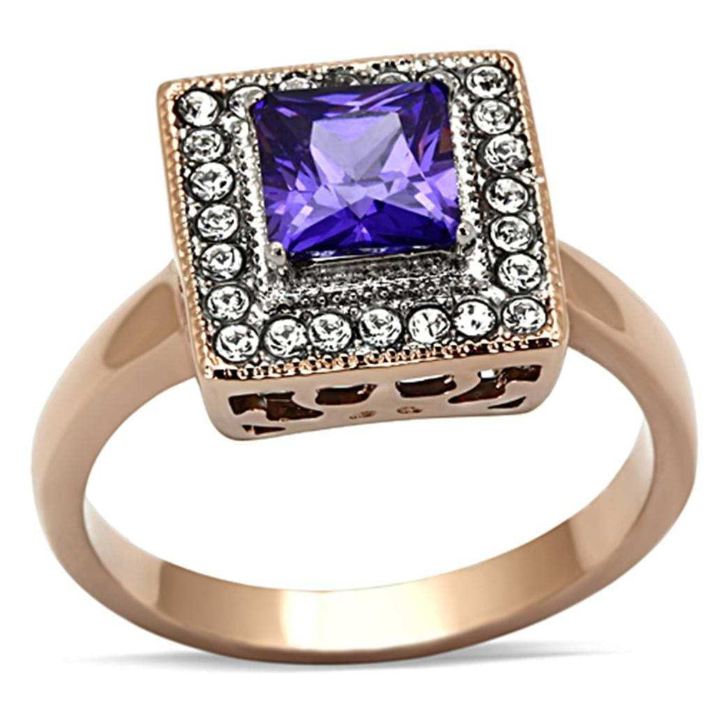 TK1162 - Two-Tone IP Rose Gold Stainless Steel Ring with AAA Grade CZ in Tanzanite - Alamode - Flyclothing LLC