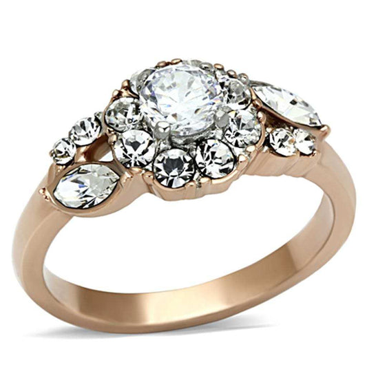 TK1164 - Two-Tone IP Rose Gold Stainless Steel Ring with AAA Grade CZ in Clear - Alamode - Flyclothing LLC